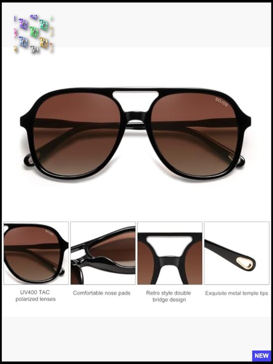 Retro Polarized Aviator Sunglasses UV400 Classic Square Frame Double Bar Vintage main image 4